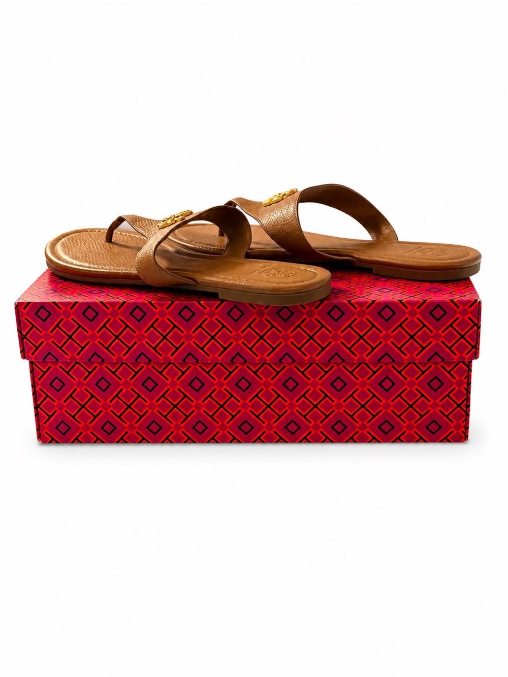 Tory Burch Miller Sandals – Tan Leather Logo Thong Sandals – Size 9 - Picture 3 of 4